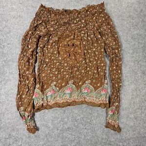 Y2K vintage bohemian peasant blouse Free Paris Medium Top Shirt Shoulder